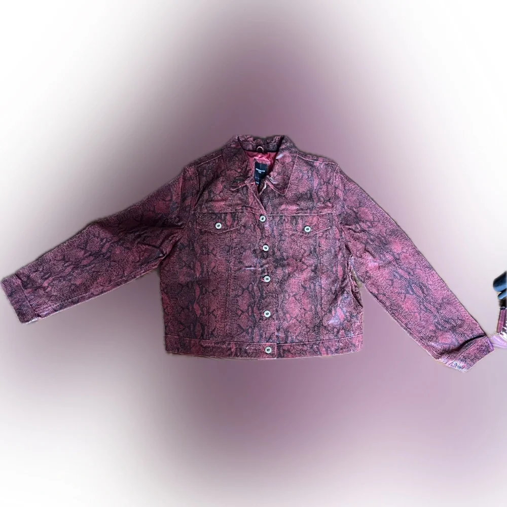 Vintage Colebrook & Co Red Leather Snake Skin Print Jacket and Pant Set - Picture 2 of 15